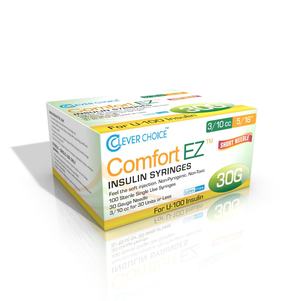 Clever Choice Comfort EZ Insulin Syringes 30G x 5/16", 3/10 cc, 100 count