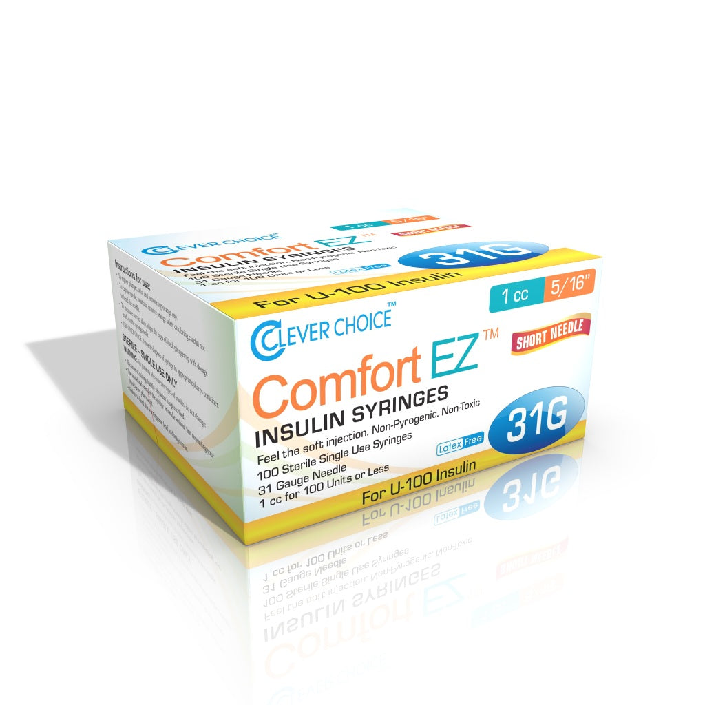 Clever Choice Comfort EZ Insulin Syringes 31G x 5/16", 1 cc, 100 count