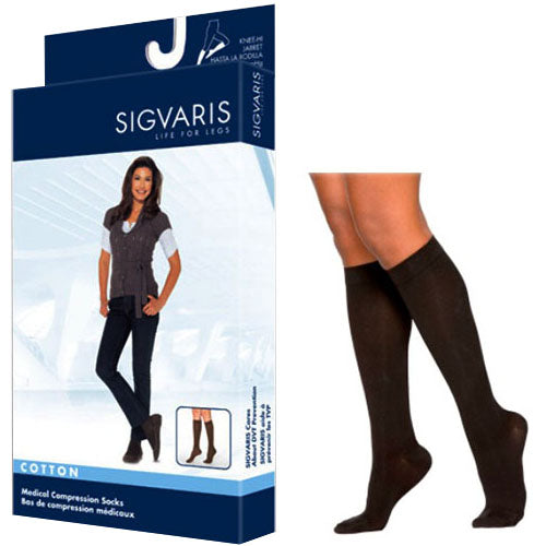 232C Essential Cotton Calf, 20-30mmHg, Women's, Small, Long, Black