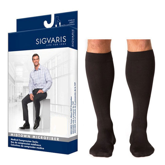 823C Style Microfiber Calf, 30-40mmHg, Men's, Large, Long, Black