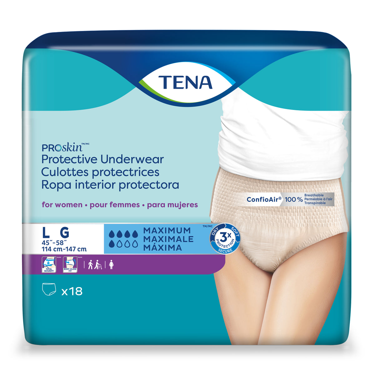 TENA ProSkin Protective Underwear for Women L, 45" - 58".