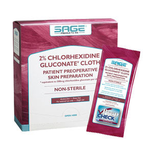 2% Chlorhexidine Gluconate Cloth, 7.5" x 7.5", PK/2