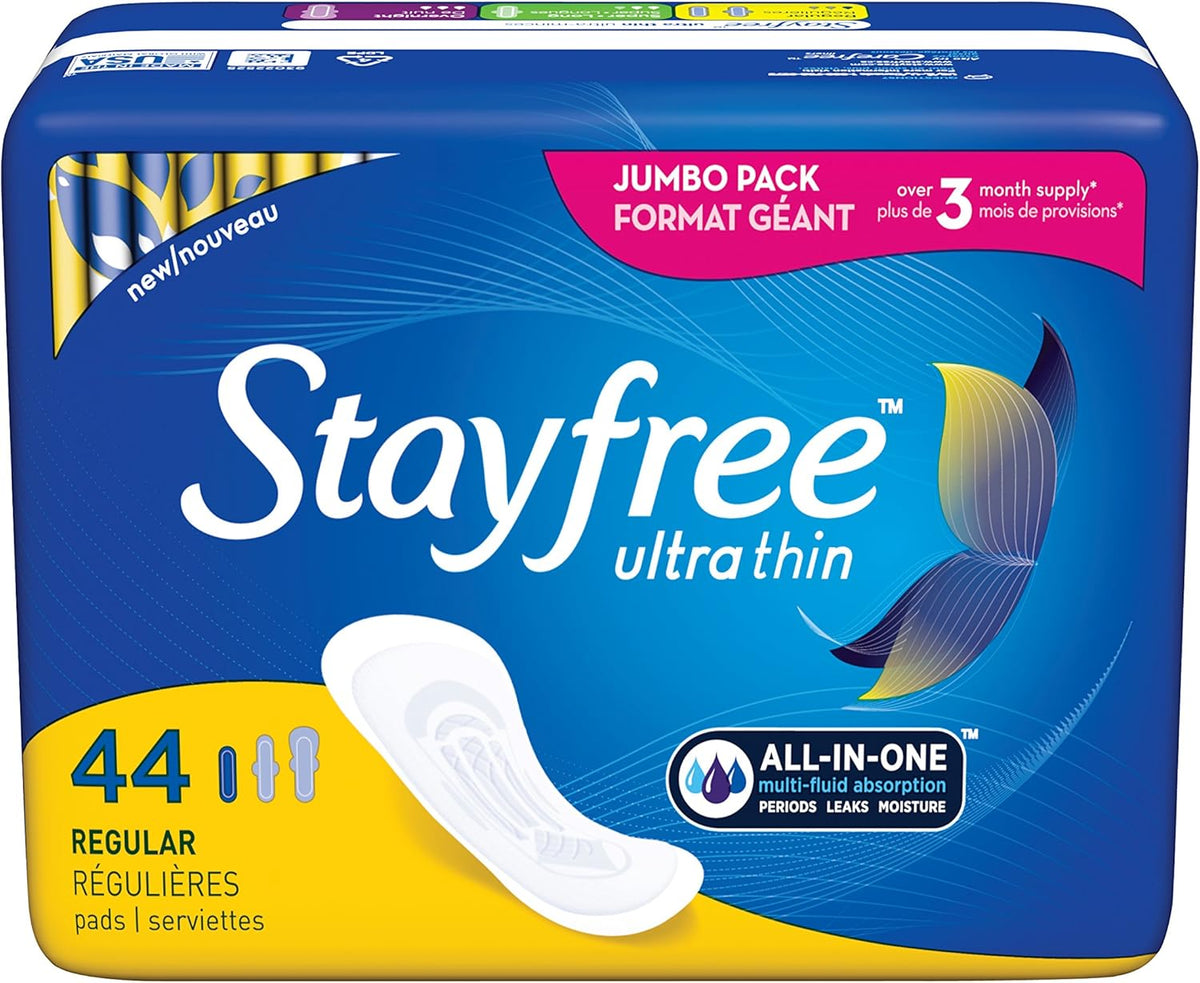 Stayfree Ultra Thin Pads, Regular, Wingless, 44 ct - REPLACES TX02595