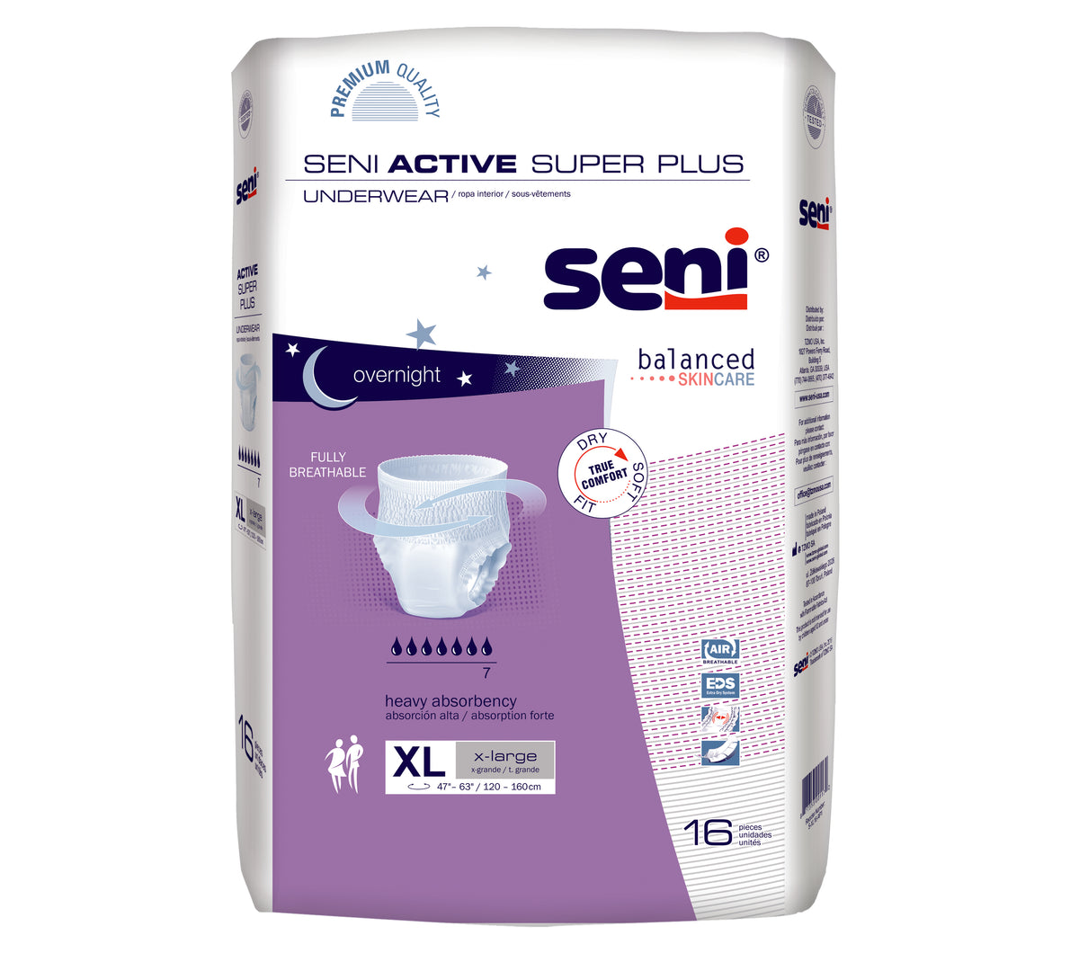Seni Active Super Plus Pull-On Underwear, X-Large, 16 Count - 47" - 63", PK/16