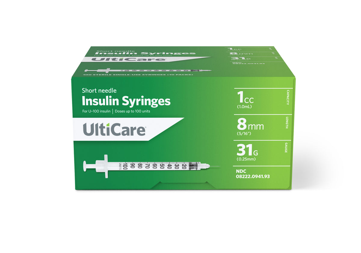 Short Needle Insulin Syringe 31G x 5/16", 1 mL (100 count)