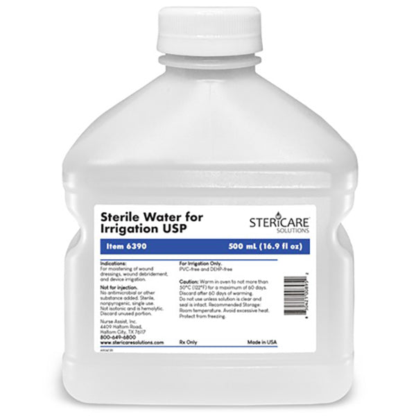 Nurse Assist USP Sterile Water for Irrigation, Square Bottle, Break Band Cap, 500 mL - REPLACES WE6290