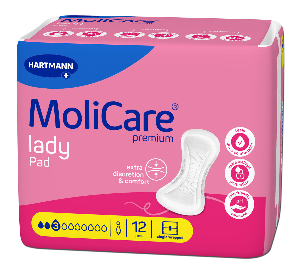 MoliCare Premium Lady Pad 3D - Absorbent Bladder Control Pads, 5.5" x 13" / 13cm x 33cm - REPLACES EV168644