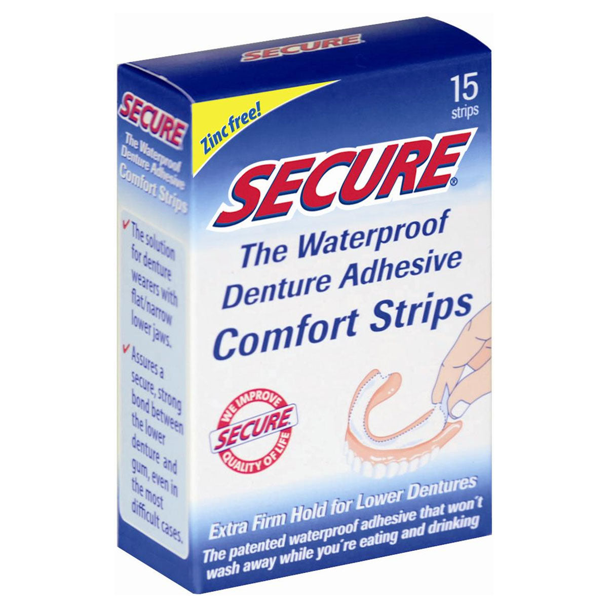 Secure Denture Adhesive Comfort Strips, 15 ct