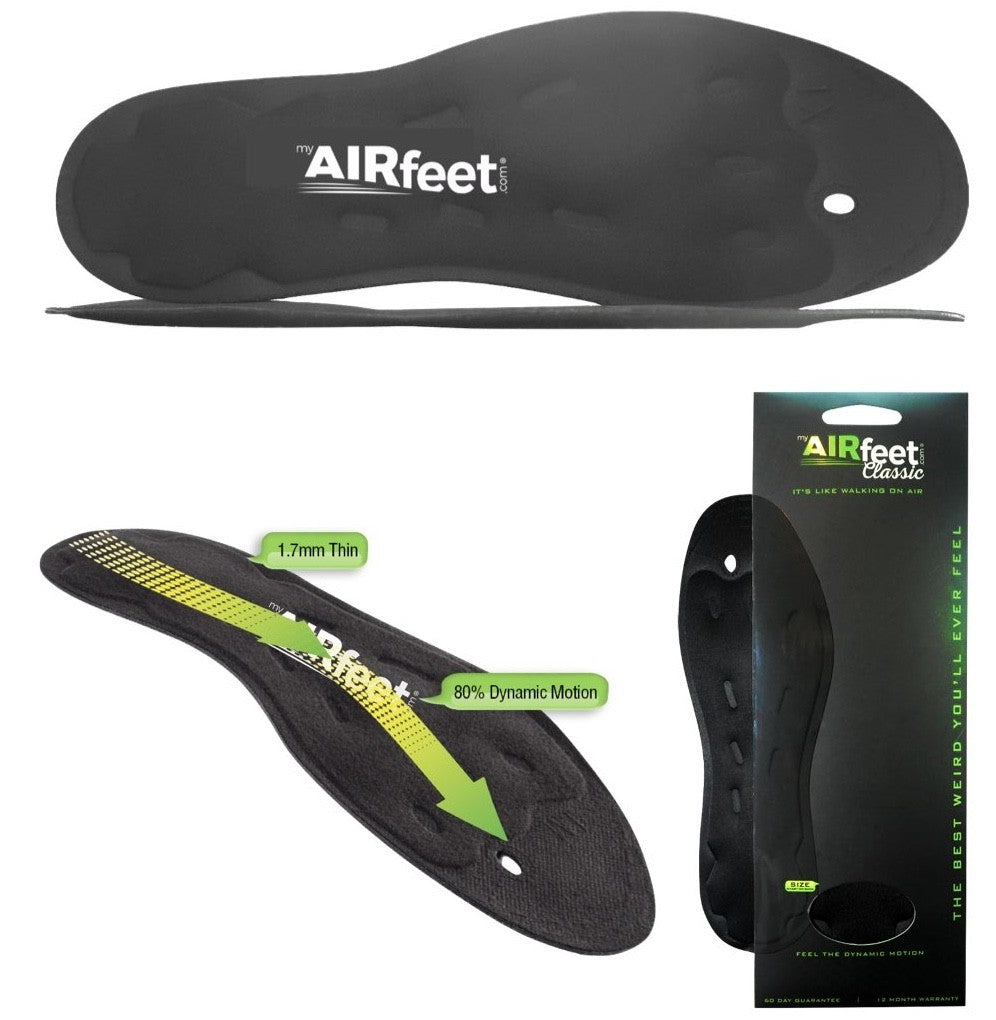 AIRfeet Classic BLACK, Active Arch Support Orthotic Insoles, Size 1L, 8.5W to 9W Male, 9.5W to 10.5W Female, Pair