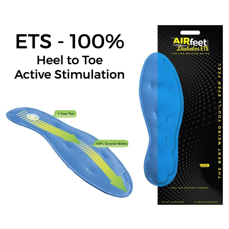AIRfeet ETS Enhanced Toe Stimulation, Orthotic Insoles, Size 2M, 8 to 9 Male, 9.5 to 10.5 Female, Pair, Blue
