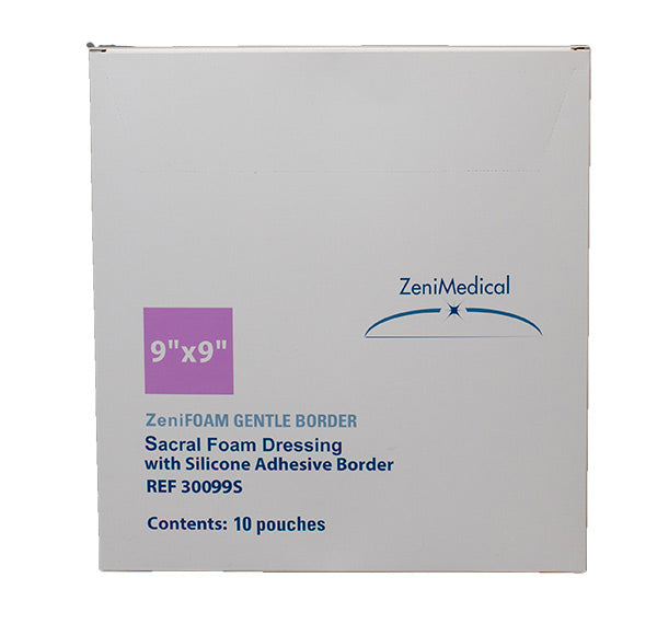 ZeniFoam Gentle Border Sacral Foam Dressing with Silicone Adhesive Border, 9" x 9"